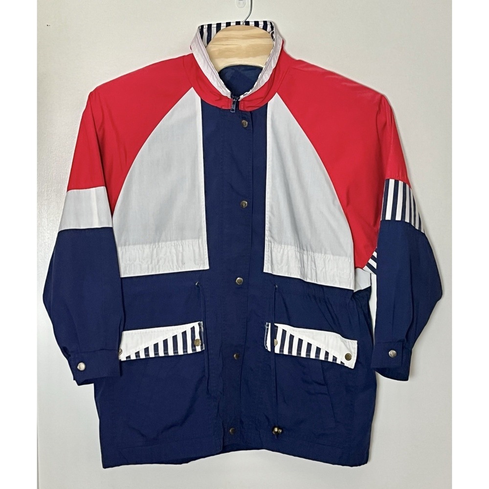 Vintage Mariel Windbreaker Jacket Women's 20W Red White‎ Blue Nautical Patriotic